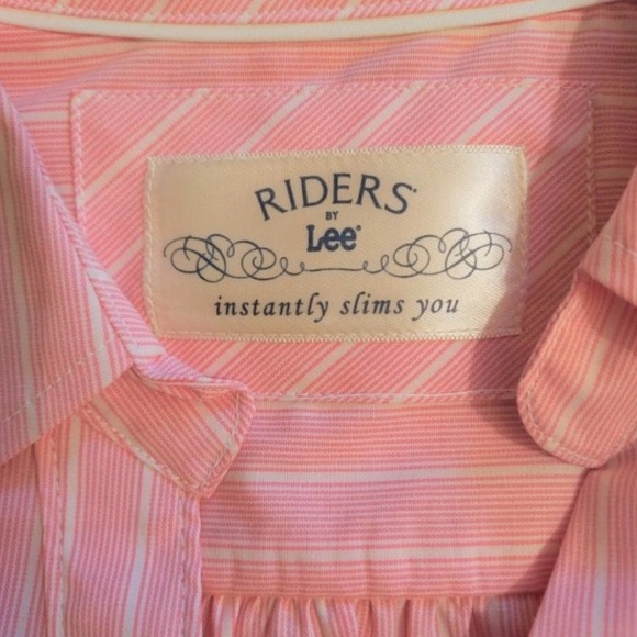 Riders by Lee Tops - Riders by Lee Baby Pink & White Fitted Short Sleeve Stripe Blouse XXL 2X 20
